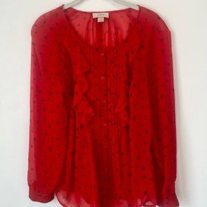 Loft Red Ruffle Front top